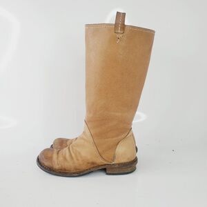 Sonja Vellere Men's Tan Leather Pull On Mid-Calf Biker Riding Boots Size 7W